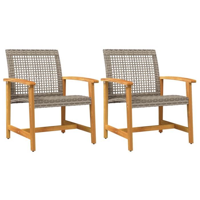 Siège de jardin - Cadre durable - Chaises de jardin lot de 2 gris résine tressée et bois d’acacia（63x64x80 cm） - moderne_82254