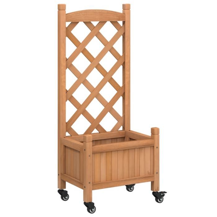 Elegant BAC A FLEUR - Jardinière avec treillis et roues marron bois massif de sapin - Brun 4.45 kg&BONNE 3979