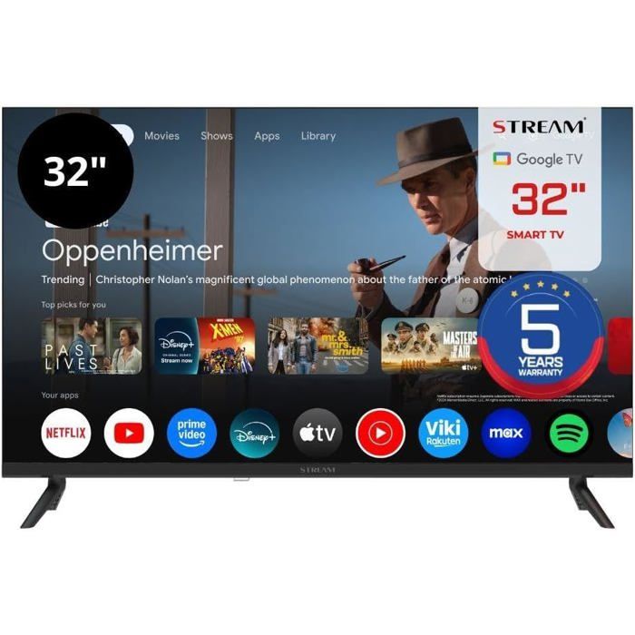 Google TV Smart 32 Pouces HD Ready HDR10 Sans Cadre Assistant Google Intégré 5 Ans De Garantie Modèle S32EX1GH 2026 WiFi Noir