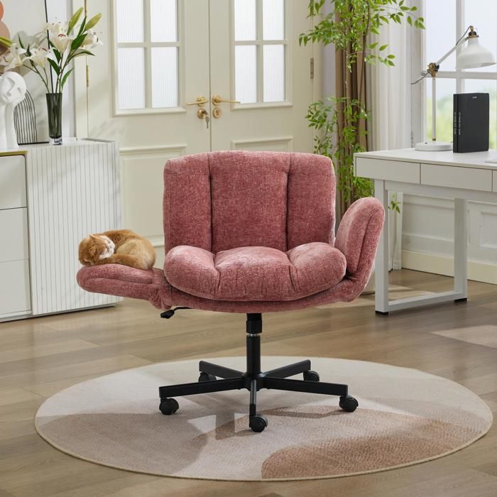 Chaise de bureau pivotante moderne Chenille Confortable double chaise de bureau en coussin pour la maison Rose