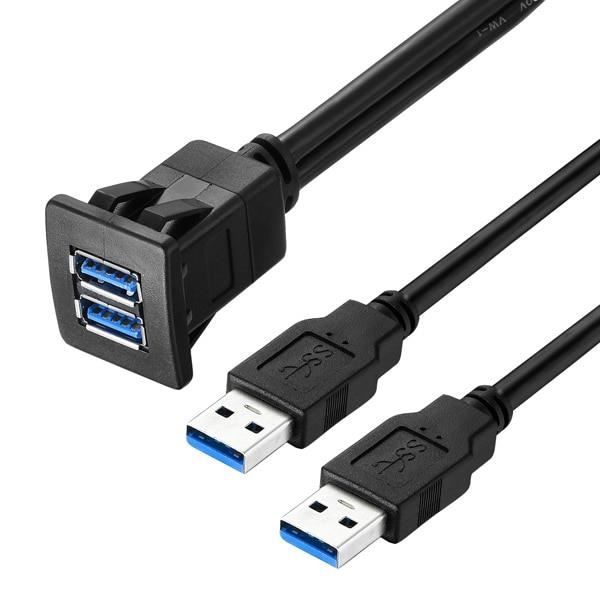 Double USB 3.0 Embarqué Voiture Étanche - Câble Extension 2 Ports Mâle à Femelle 2m Avec LED Et Filetage