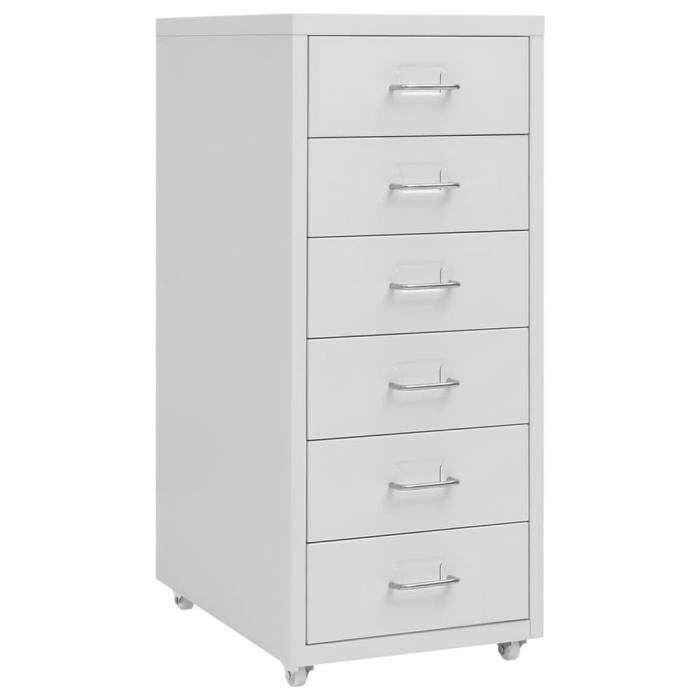 Armoire de bureau - AKOZON - BLL Classeur mobile Gris - 6 tiroirs - Poignée en métal - 4 roues
