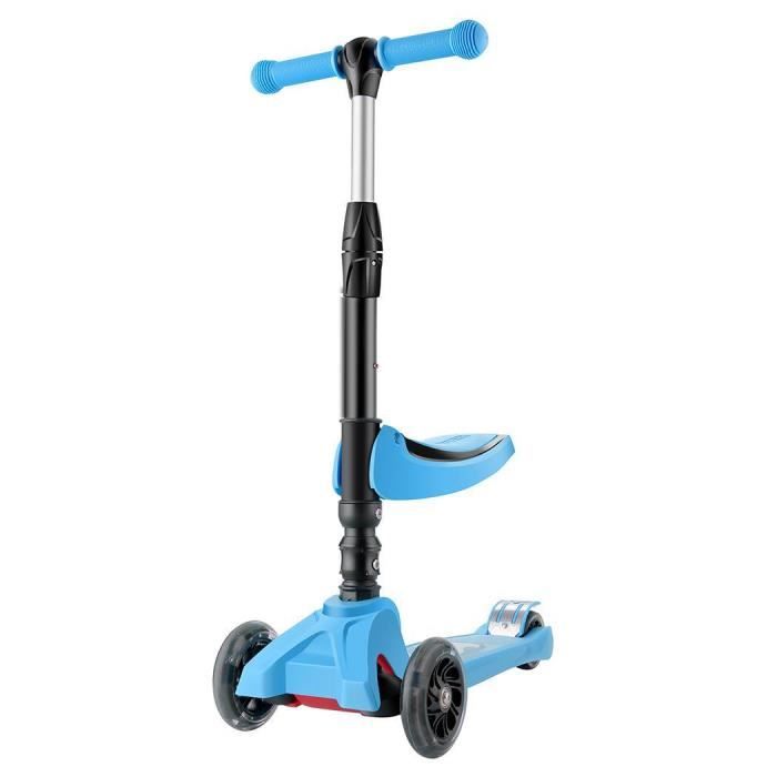 Trottinette Enfant Bebes Kick Scooter Pliable 2 A 8 Ans 3 Roues Led Clignotant Siege Amovible Hauteur Reglable 67 5 80cm Bleu Achat Vente Patinette Trottinette Cdiscount