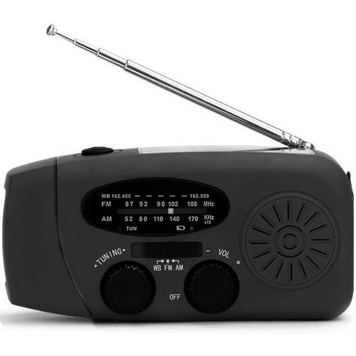 Radio De Survie Multifonction - Solaire/Manivelle/LED/SOS - AM/FM/SW - Powerbank 2000mAh - IPX3 - Pour Outdoor