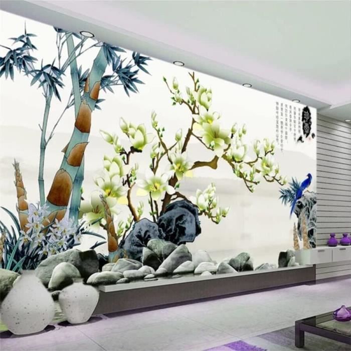 Tableau Decoration Murale Salon Moderne Xxl Chinese Feng Shui Mo Flower  Bird White Magnolia 140X70Cm Auto Adhésif 3D Amovibl[H10523] - Cdiscount  Maison