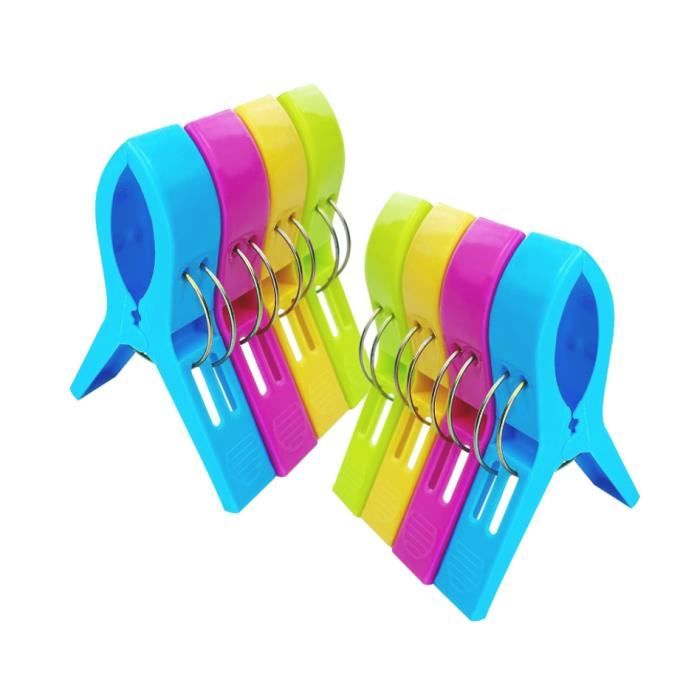 Lot De 16 Grandes Pinces à Linge 4 Couleurs - Pinces à Serviette De Plage Coupe-Vent, Pour Serviettes, Chaises Longues (12x8,2 Cm)