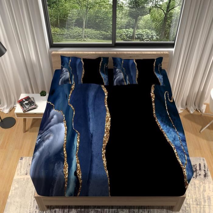 Drap Housse 140X190 Lune Drap-Housse Ciel Étoilé Drap Plat Pour Lit Avec Grand Bonnet De 30 Cm