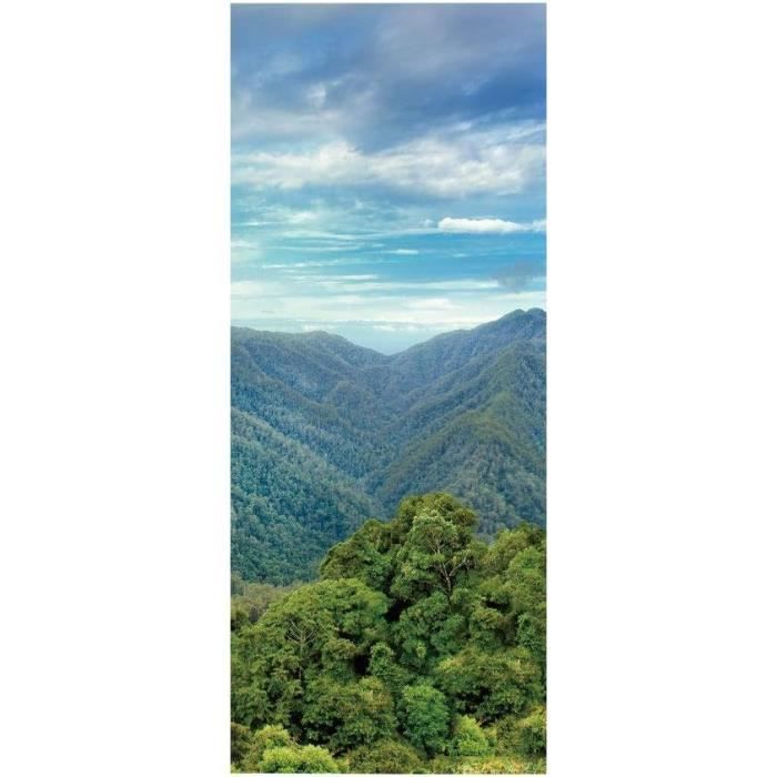Sticker Mural Fenêtre Paysage Prairie Verte Montagne 3D - Vinyle Auto-Adhésif 120x80cm