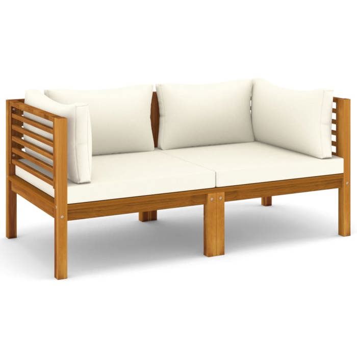 canape de jardin meuble exterieur 2 places et coussin creme bois d acacia massif