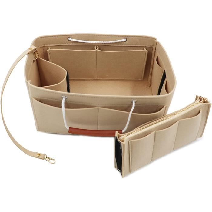Organisateur de Sac a Main en Feutre Sac de Rangement Interieur Bag in Bag pour Femmes avec Sac a Fermeture eclaire Beige 538