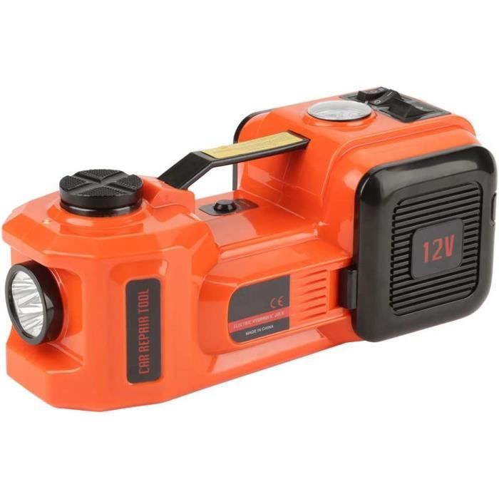 Cric électrique 12V 5 Tonnes 3 En 1 - Avec Clé à Chocs Et Pompe à Air - Pour Voiture, SUV - Levage 120-520 Mm - Orange