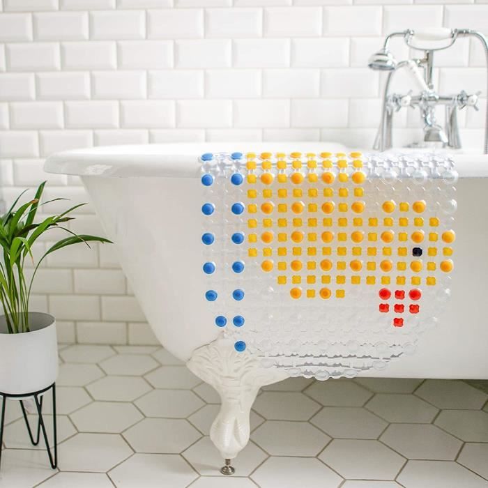 Tapis De Bain Antidérapant Enfant - Silicone, 38x70 Cm, Ventouses, Motifs Poissons