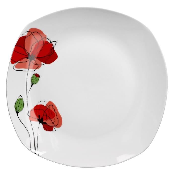 Van Well | Assiette buffet XL Monika 285 x 285 mm | assiette carrée | Grande assiette à dîner | dessin abstrait Plats en