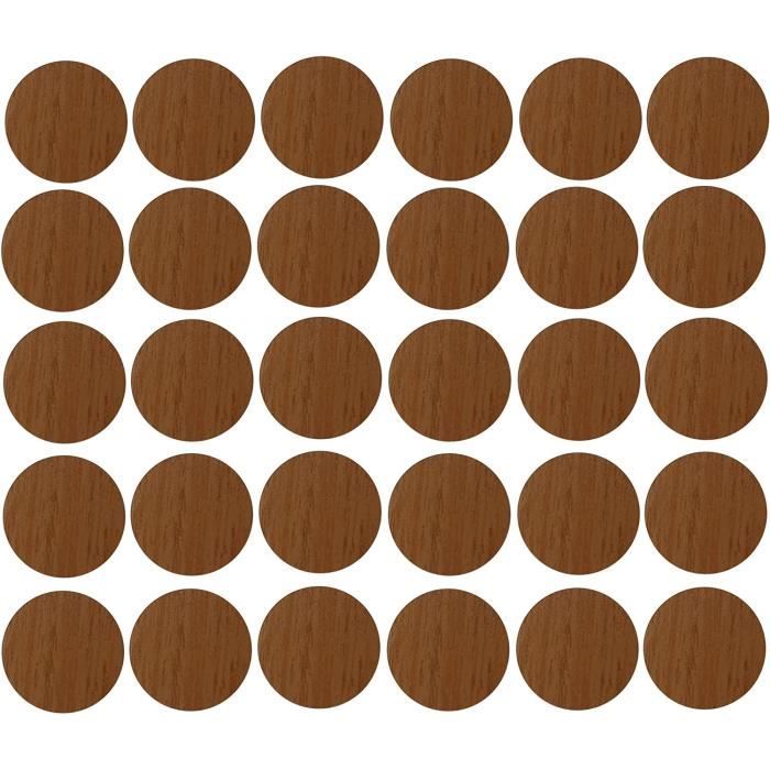 30x Cache Vis Adhésif Autocollant Diamètre 20mm Bouchon Trou Meuble Table Chaise Maison Bois Marron Noix