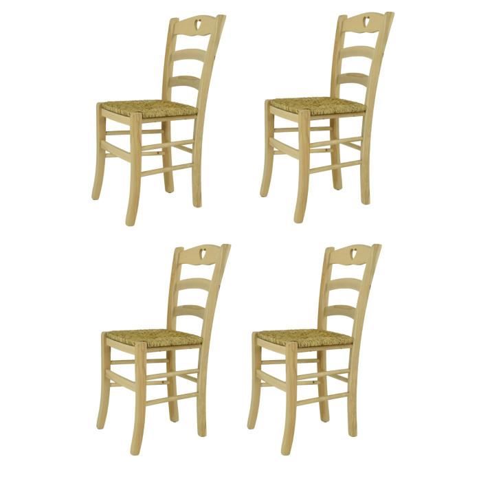 tommychairs - set 4 chaises cuisine cuore, robuste structure en bois d'hêtre poli, non traité, 100% naturel, assise en paille
