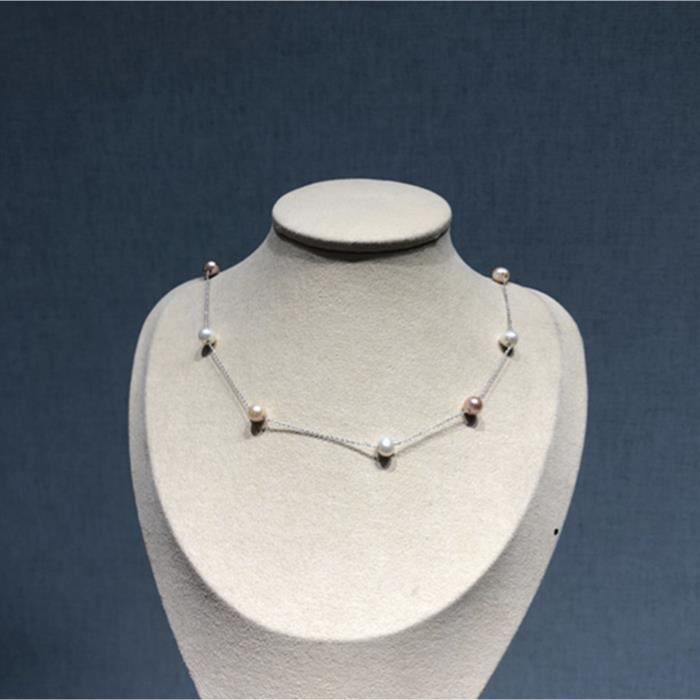 Collier Bohème En Argent 925 Avec Perles D'ambre Jaune Et Onyx - Longueur 18 Pouces - Multicolore