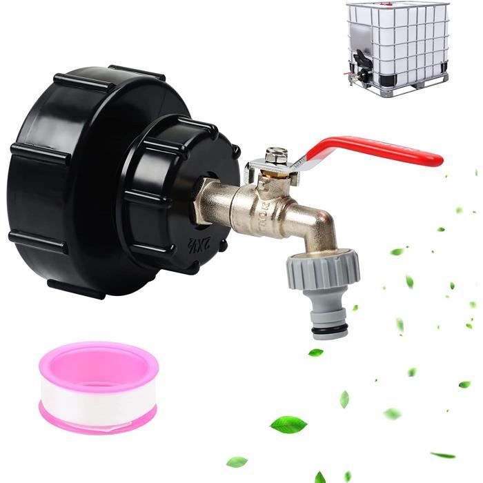 Robinet De Vidange IBC 3/4" - Pour Réservoir Eau 1000L - En Alliage Résistant - Filetage S60X6 - Raccord Plastique Amovible Inclus