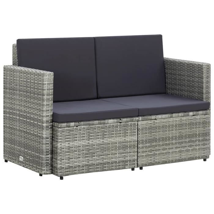 Canapé de jardin à 2 places avec coussins Gris Résine tressée 118 x 65 x 74 cm - CANAPE DE JARDIN - BANQUETTE DE JARDIN