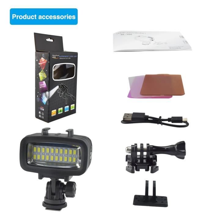 Lampe LED étanche Pour GoPro Et Caméras D'action - 300 Lm, 3 Modes, étanche 40m - Pour Plongée, Vidéo Nocturne - Compatible Hero 5/4/3, SJ4000, Xiaomi Yi