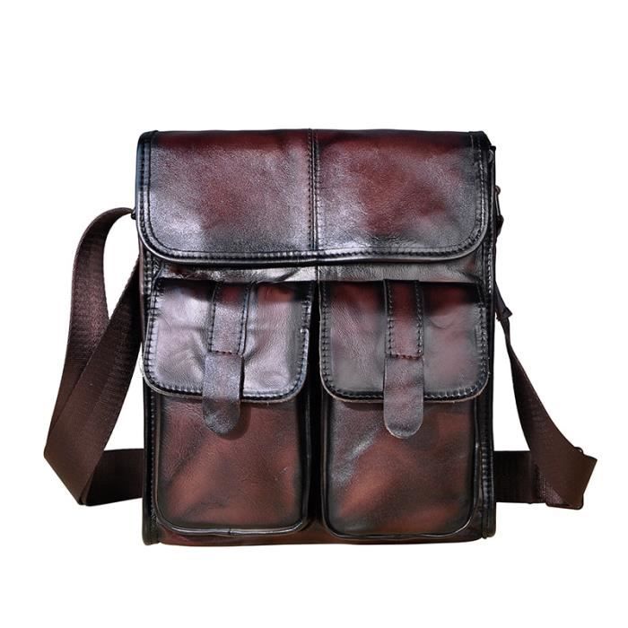 Sac bandouli re Sacoche asym trique en cuir v ritable pour hommes
