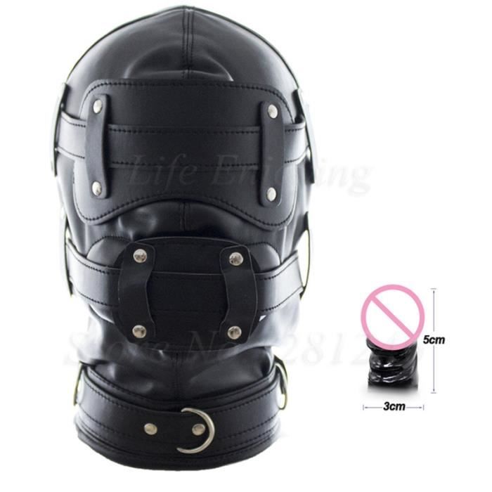 Masque De Tête BDSM En Cuir PU - Avec O-rings - Amovible - NEUF