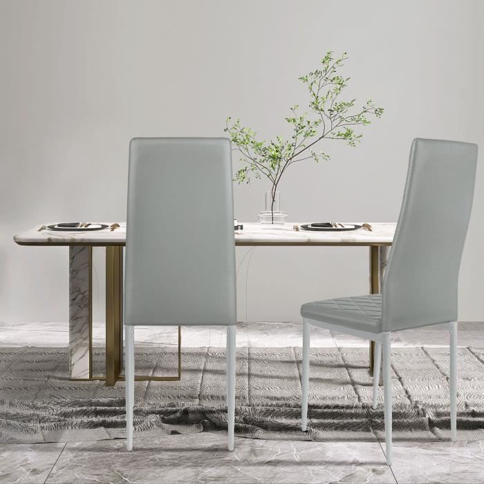 b.livem. chaises de salle à manger grises (set de 2) - cuir écologique et motif de petits diamants - chaises modernes