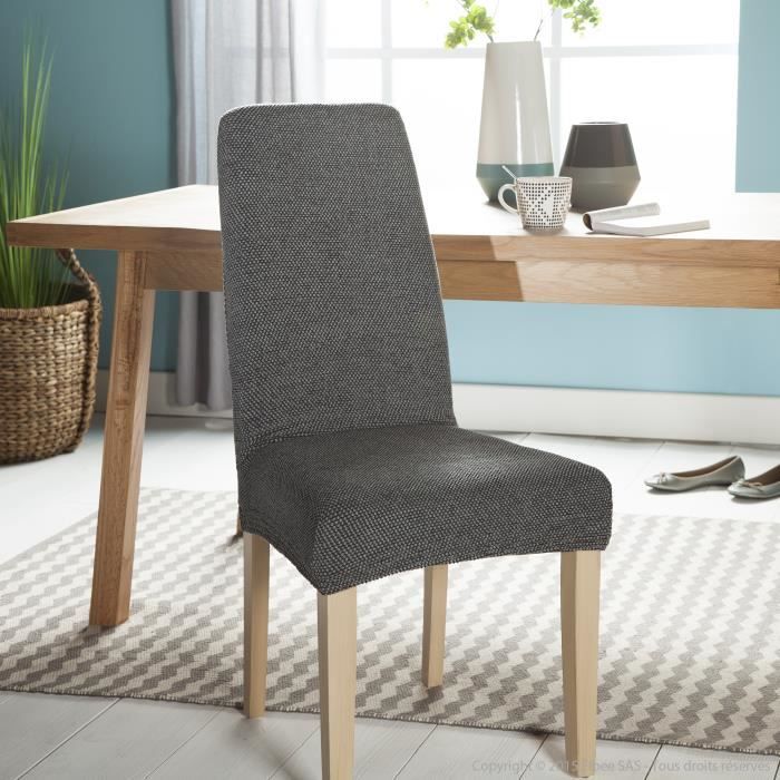 Housse de chaise unie extensible effet nid d'abeille HUGOGris
