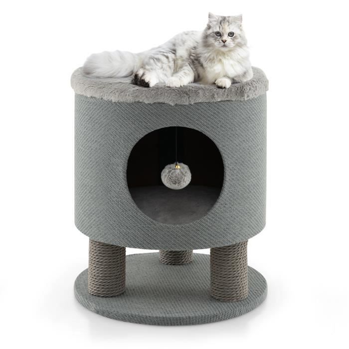 COSTWAY Arbre à Chat 47 CM avec Condo et Poteaux Griffoir Charge 60 KG Tour de Jeux pour Chats avec Balle en Peluche Gris COSTWAY Arbre à Chat 47 CM avec Condo et Poteaux Griffoir Charge 60 KG Tour de Jeux pour Chats avec Balle en Peluche Gris