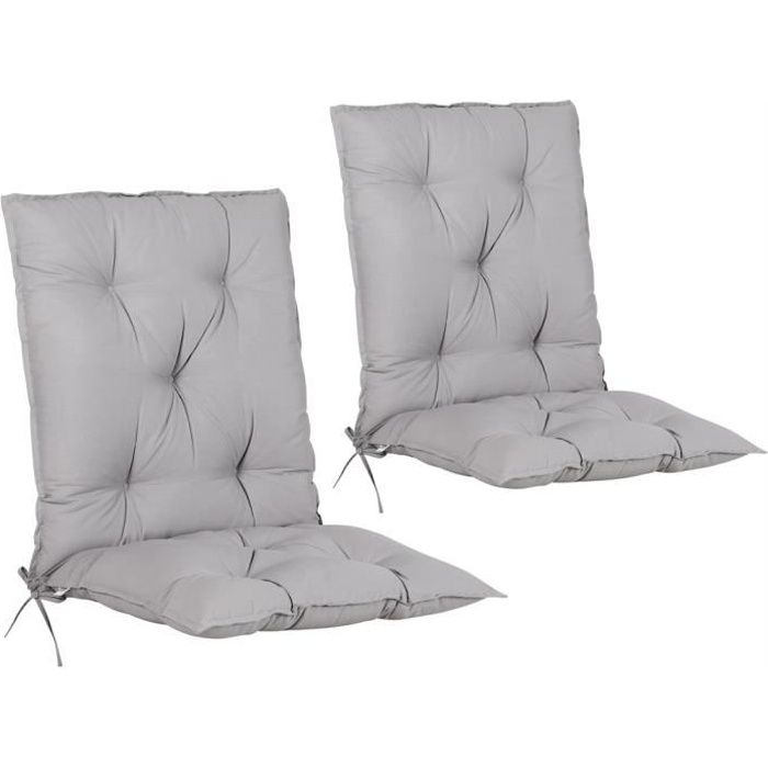 2x Coussin de chaise avec dossier Gris uni 116x57x7cm Coussin pour
