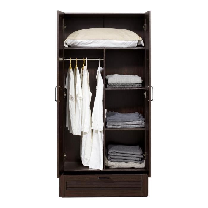 Armoire de chambre Finning 4 étagères 1 tiroir MDF 176 x 80 x 52 cm effet noyer foncé