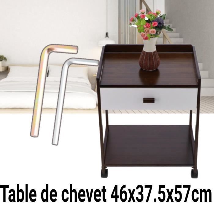 Table De Chevet Rotative Fonctionnelle, Bibliothèque Multifonctionnelle, étagère De Lecture Multifonction Réglable, Table De Chevet Mobile Avec Roulettes, Table De Chevet Avec 2 Tiroirs (blanc