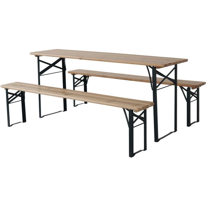 Table de jardin brasserie pliante avec 2 bancs Lisbonne - 176 x 46 x 75 cm - Marron