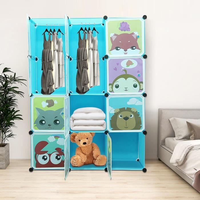 armoire de rangement pour chambre d'enfant à 12 cubes (imprimé animal) - homewell - bleu - contemporain - design