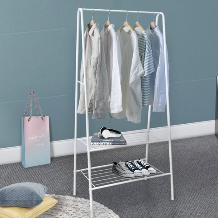 Portant à vêtements penderie mobile - HOMEWELL - Blanc - Avec 2 étagères - 59 5 x 36 5 x 160 cm