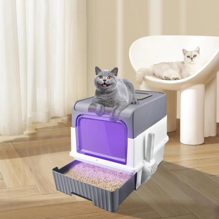 Comparer les prix de Bac à litière pour chat avec fonction de stérilisation et de désodorisation - YIYI - 49*35*37cm - Gris