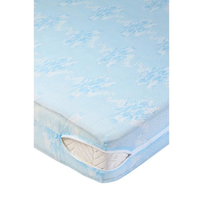 Housse De Matelas 90x190 Cm - Maille Extensible, Hauteur 24 Cm - 100% Polyester Bleu - Protection Et Confort
