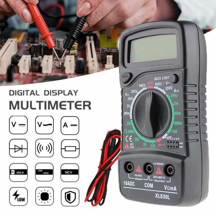 LCD Multimètre Numérique Voltmètre Ampèremètre AC DC Ohm Circuit de courant Buzzer Testeur 