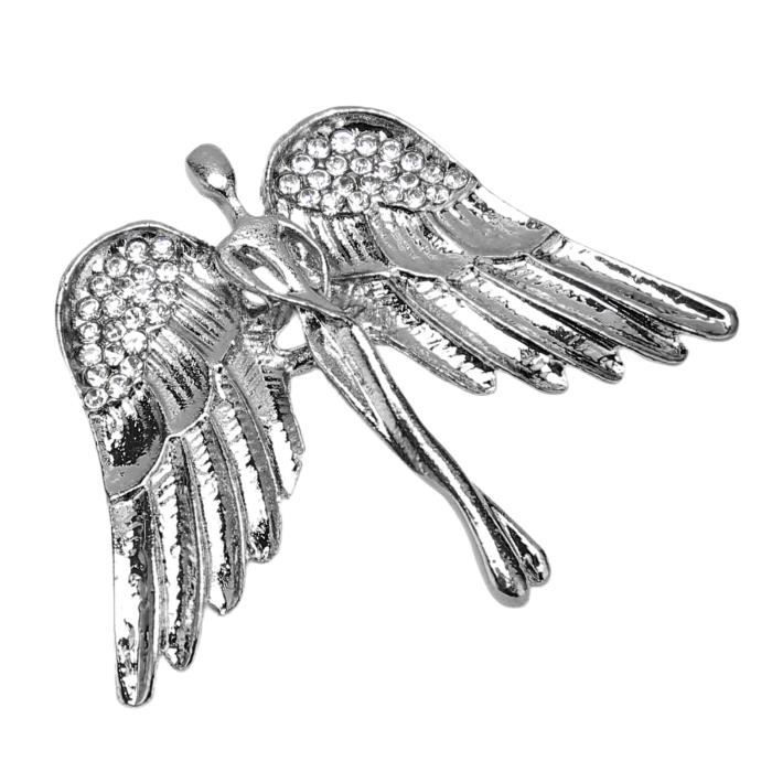 Broche Vintage Ange En Relief Avec Cristaux Couleur Or - État Bon - Bijou Rétro Finement Strié