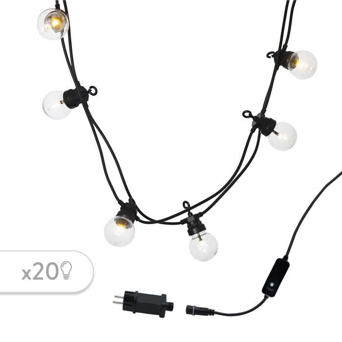 Guirlande lumineuse extérieure connectable Party Clear - LUMI JARDIN - 20 globes guinguette LED - Blanc chaud