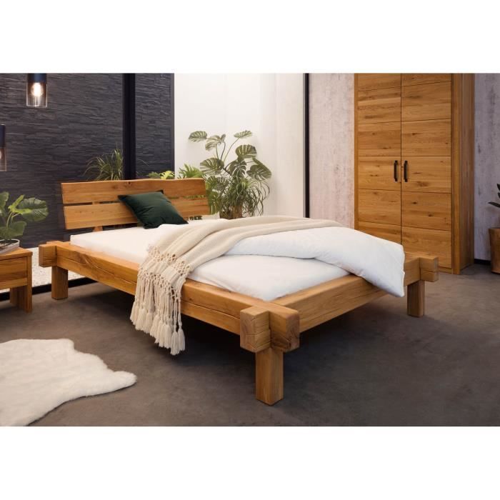 Stucture lit double 140x200cm - Bois de chêne sauvage huilé - Design rustique - JANGALI 710