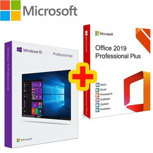 Pack Microsoft Windows 10 Pro – Microsoft – Office 2019 Pro Plus – Version complète – Retail – Support 24/7