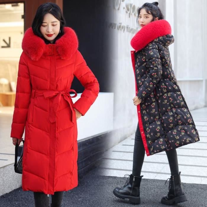 Manteau femme Hiver mi long Couleur pure avec chapeau Mode Nouvelle arrivee Coton Garder au chaud Rouge HN Rouge Cdiscount Pret a Porter