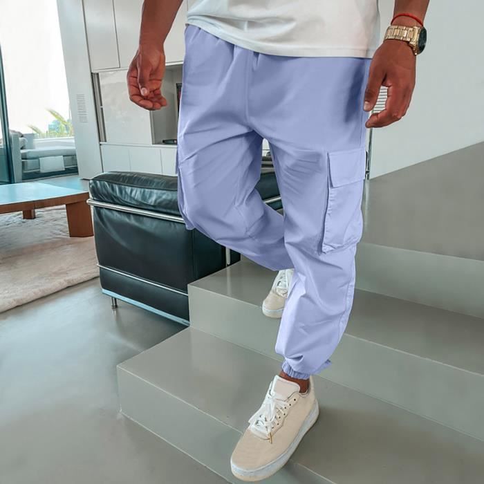 pantalon homme sasaquoy pantalon décontracté en coton avec poches, pantalon cargo, pantalon de sport bleu clair