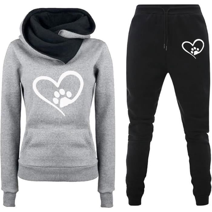 Générique Survetement Jogging Femme 2 pièces Ensembles de Sport Pantalon et Sweat à Capuche Survetement Femme Ensemble Chic et Elegant Ensemble Imprimé Femme Vetement de Sport Pas Cher, 5-kaki, S
