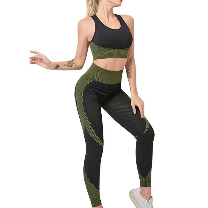 Survêtement Fitness Femme Ensemble Legging et Top, Tenue d'entraînement for  femmes 2 pièces sexy raceback sport soutien Course Gym Yoga Jogging Sport