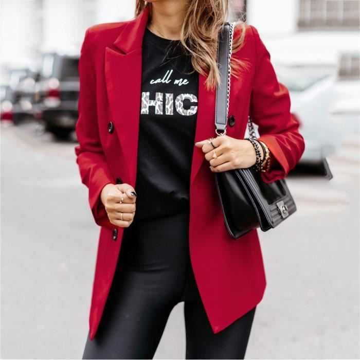Blazer Vintage Pour Femmes - Veste Courte Automne Mince Bureau Revers Manches Longues Bouton Y2K Mode