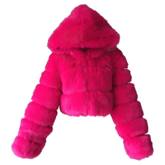 Veste Courte D'Hiver Femme à Capuche - Manteau Décontracté En Peluche Patchwork - Chaud Et Confortable Pour Automne/Hiver
