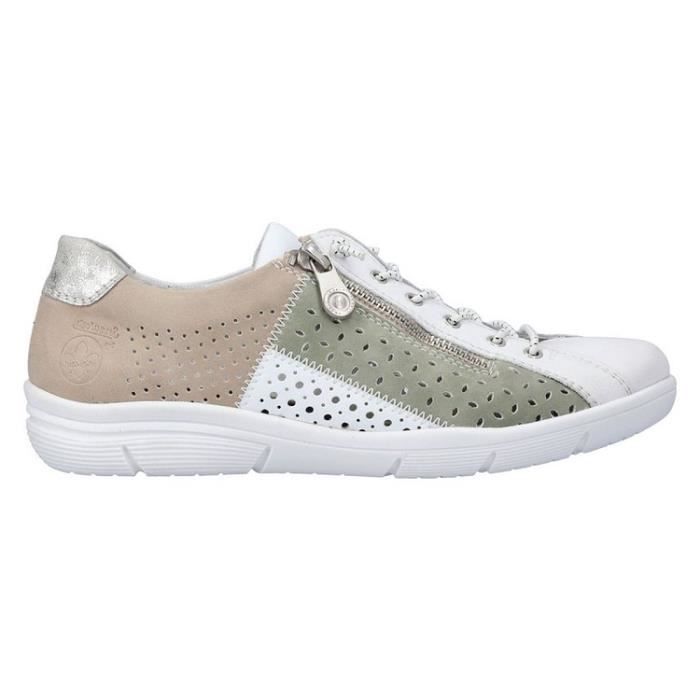 Baskets Femme RIEKER L7465 Cuir Blanc Lacets elastiques Semelle amovible Blanc Cdiscount Chaussures