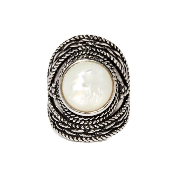 Bague En Argent 925 Avec Nacre Et Turquoise - Taille 53,5, Occasion, Pierres Marron/abalone, Argent Massif