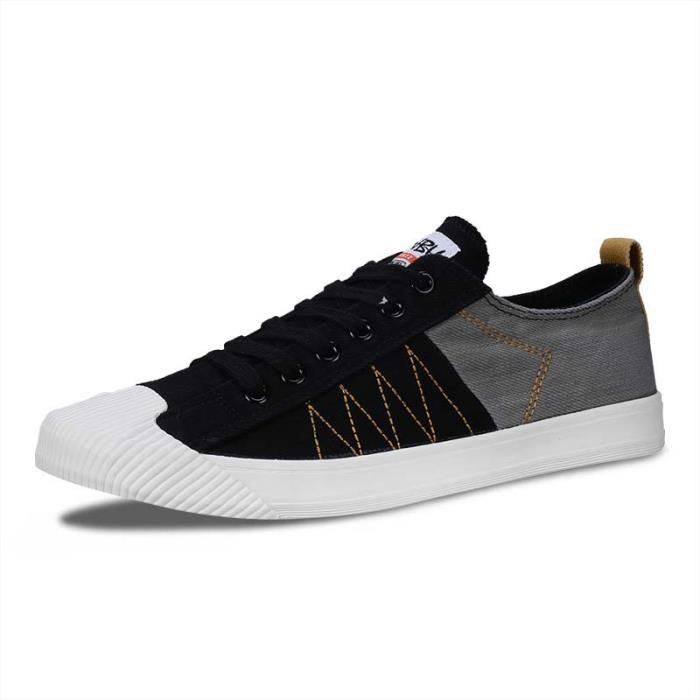 INSFITY Baskets Homme - INSFITY - Plat Bicolore - Toile Aéré - Casual - Antidérapage Confortable - Noir